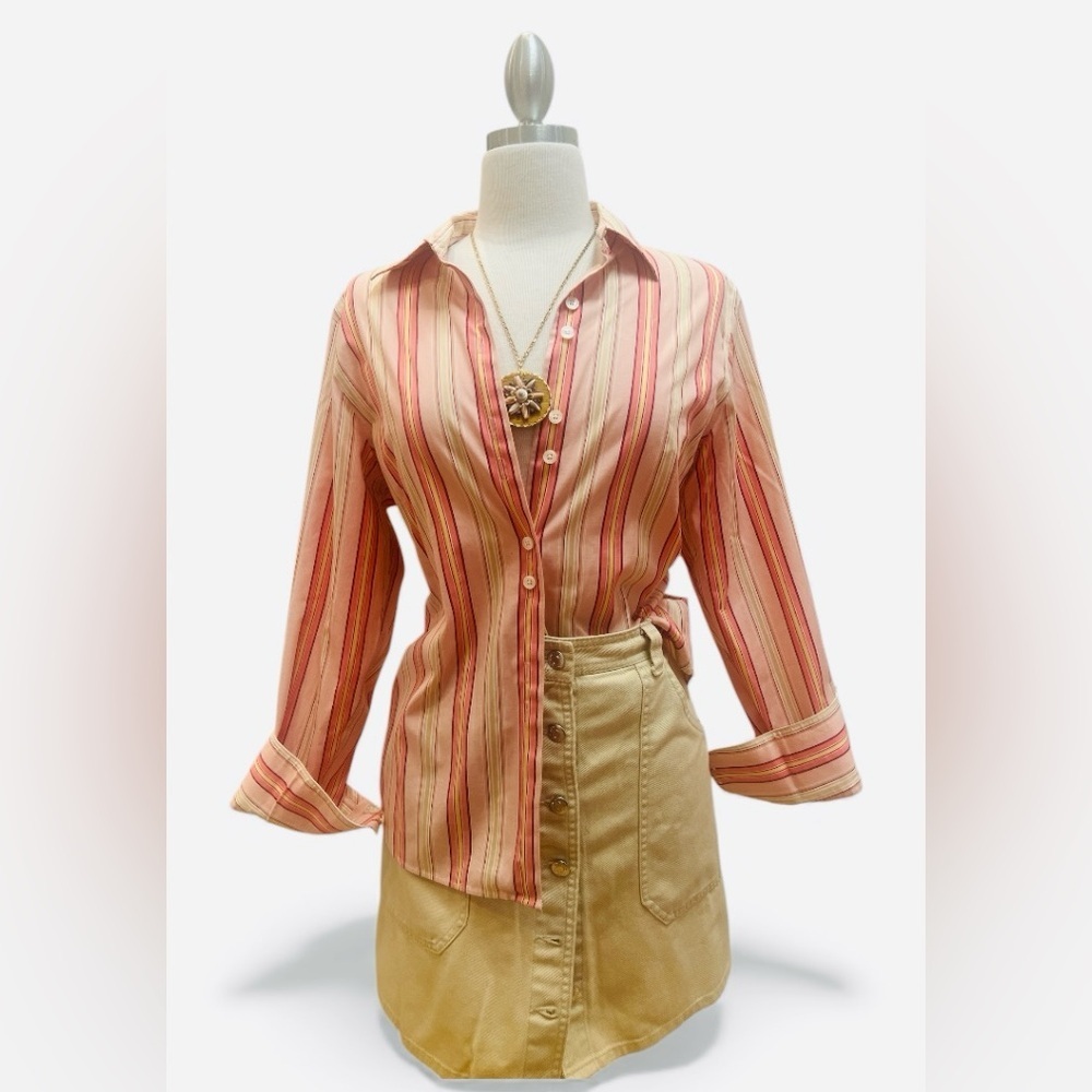 TALBOTS- Peach and Cream Striped Button-Down Shirt